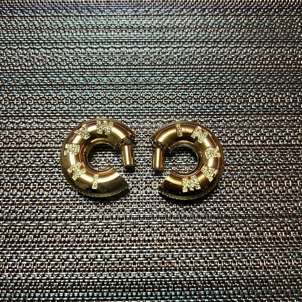 MARNI Gold Logo Hoop Earrings w/Green Stones - Box, Dust Bag, & Tag- Retail $935 - Picture 6 of 6
